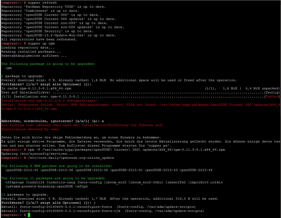 Behebung openSUSE rpm-Fehlermeldung