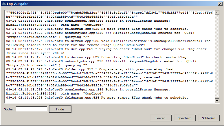 ownCloud Log-Fenster